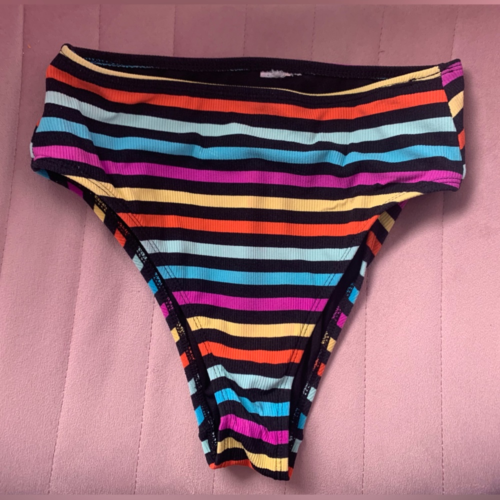Colorful Striped High Waisted Bikini Bottom
